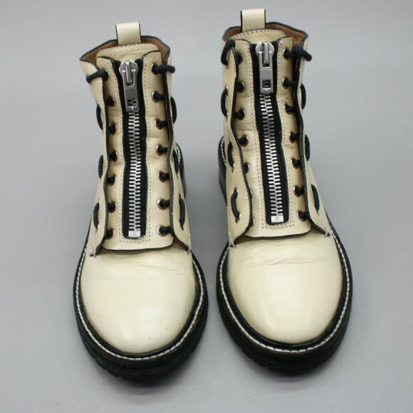 Rag & Bone 35 Ladies 5 Cannon Antique White Crinkle Lace & Zipper Combat Booties - Picture 5 of 12